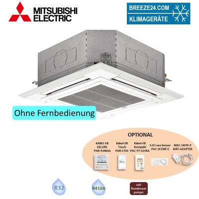 Mitsubishi Electric PLA-ZM100EA2 - 4-Wege Deckenkassette (Blende wählbar) PLP-6EALM2 mit Infrarot-FB inklusive 9,5 kW
