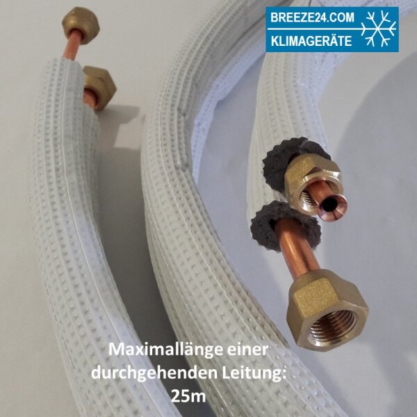 3/8" / 5/8" (9,52/15,88mm)  Kältemittelleitung isoliert und gebördelt