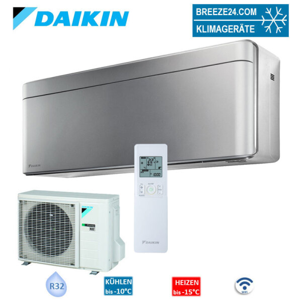 Daikin Set Wandgerät Stylish WiFi silber 3,4 kW - FTXA35CS + RXA35A5V1B8 | Raumgröße 35 - 40 m²