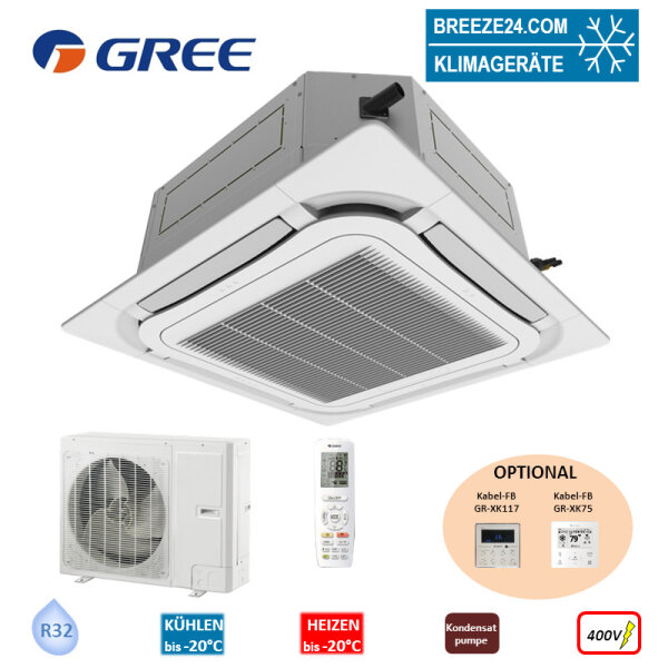GREE Set 4-Wege-Deckenkassette 13,4 kW GUD140T1 + Panel TF06 + GUD140W1/NhA-S - R32 Klimaanlage