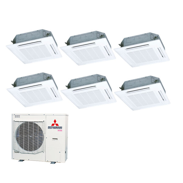 Mitsubishi Heavy Set 6 x 4-Wege-Deckenkassette 2,8 kW - FDT 28 KXZE1 + FDC140KXZEN1 VRF  Klimaanlage