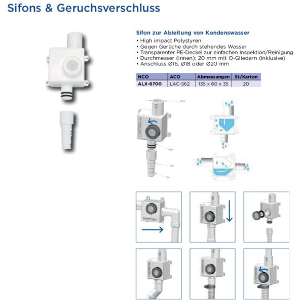 Siphon für Kondensatwasserleitungen LAC-562