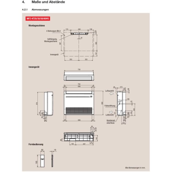 Mitsubishi Electric Truhengerät Kompakt 2,5 kW - MFZ-KT25VG R32  | Raumgröße 25 - 30 m²