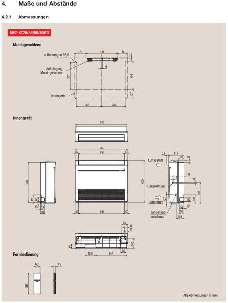 Mitsubishi Electric Set Kompakt Truhengerät 2,5 kW MFZ-KT25VG + SUZ-M25VA Raumgröße 25 - 30 m² | R32