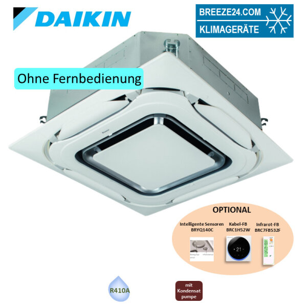 Daikin 4-Wege-Deckenkassette 2,8 kW - FXFQ25B-4 VRV design weiß mit Blende BYCQ140EP - R410A