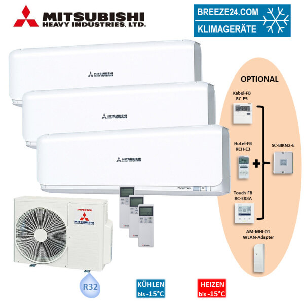 Mitsubishi Heavy Set 3 Wandgeräte 2,0/2,5 kW - SRK20ZSX-W + 2 x SRK25ZSX-W + SCM50ZS-W R32
