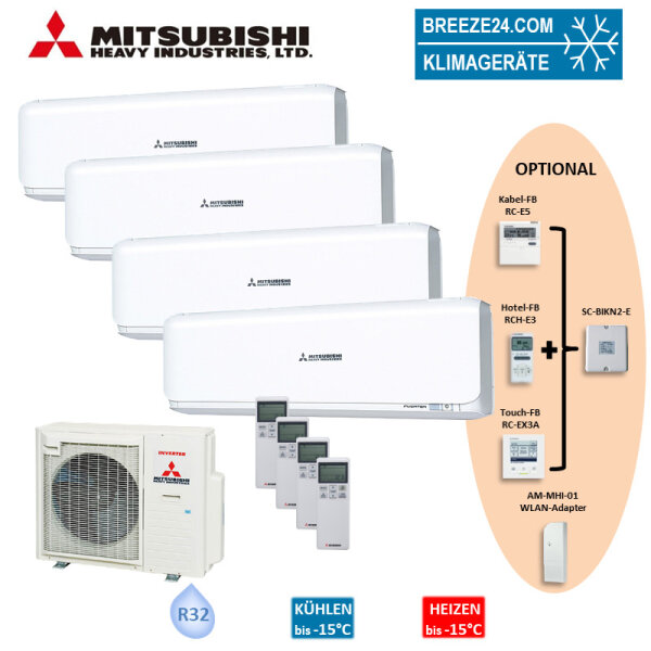 Mitsubishi Heavy Set 4 x Wandgeräte 2,0/2,5/5,0kW 2 x SRK20ZSX-W + SRK25ZSX-W + SRK50ZSX-W + SCM80ZS-W R32 Klimaanlage