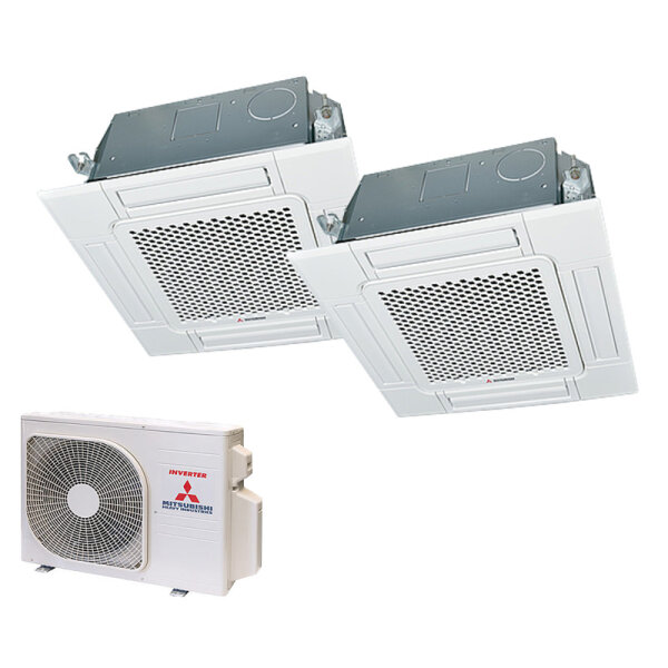 Mitsubishi Heavy Set 2,5 kW 2 x FDTC25VH1 + SCM40ZS-W 4-Wege-Deckenkassette Standardpaneel