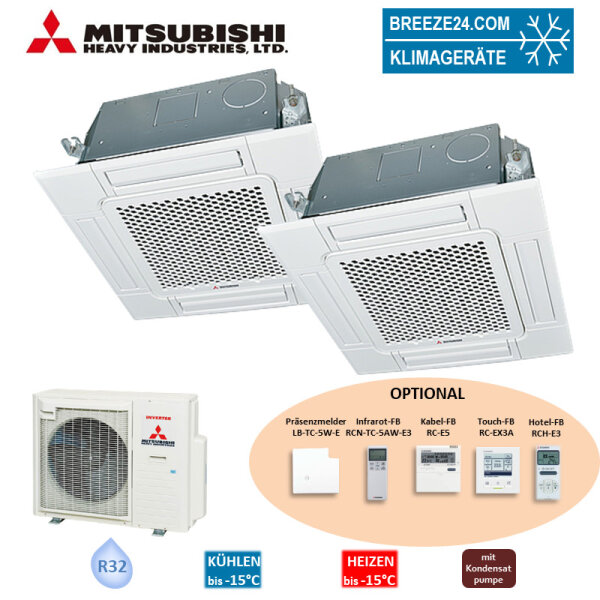 Mitsubishi Heavy Set 5,0/5,6 kW FDTC50VH + FDTC60VH 4-Wege-Deckenkassette Standardpaneel + SCM80ZS-W