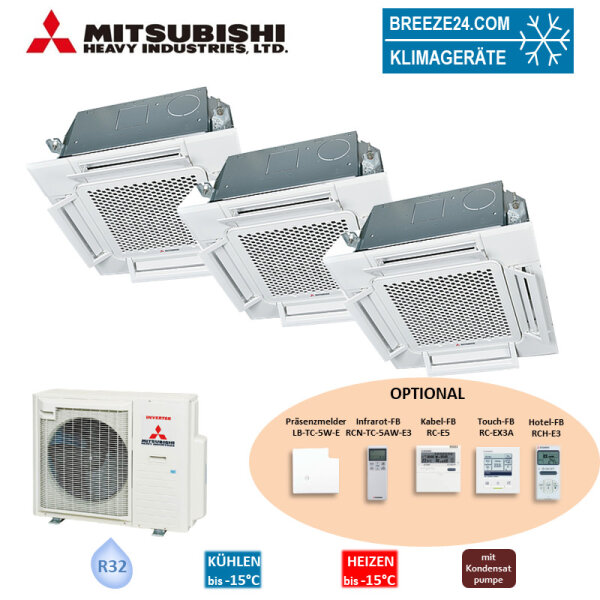 Mitsubishi Heavy Set 3 x 4-Wege-Deckenkassette Komfortpaneel 2 x FDTC25VH1 + FDTC50VH + SCM71ZS-W