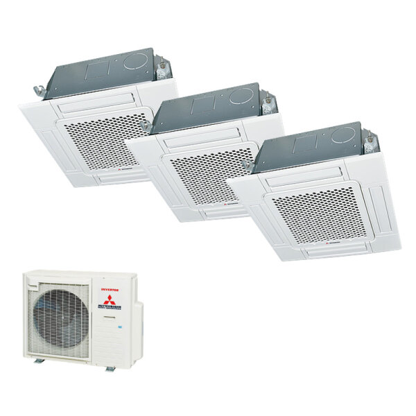 Mitsubishi Heavy Set 3 x 4-Wege-Deckenkassette Standardpaneel 2,5/6,0 kW 2 x FDTC25VH1 + FDTC60VH + SCM80ZS-W R32 Klimaanlage