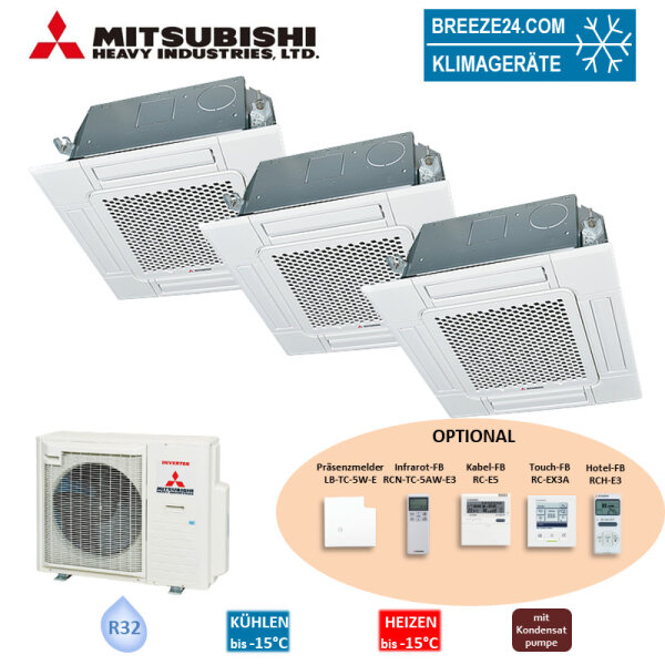 Mitsubishi Heavy Set 3 x 4-Wege-Deckenkassette Standardpaneel FDTC35VH1 + 2 x FDTC50VH + SCM80ZS-W