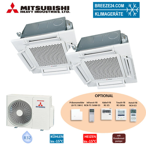 Mitsubishi Heavy Set 3,5 kW 2 x FDTC35VH1 4-Wege-Deckenkassette Komfortpaneel + SCM50ZS-W R32