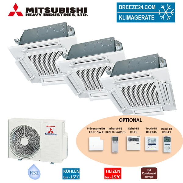 Mitsubishi Heavy Set 3 x 4-Wege-Deckenkassette Komfortpaneel 2,5 kW - FDTC25VH1 + SCM60ZS-W