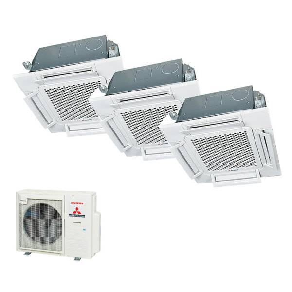Mitsubishi Heavy Set 3 x 4-Wege-Deckenkassette Komfortpaneel 2 x FDTC25VH1 + FDTC60VH + SCM80ZS-W