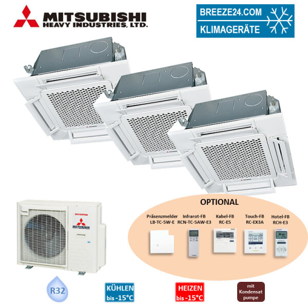 Mitsubishi Heavy Set 3 x 4-Wege-Deckenkassette Komfortpaneel 2 x FDTC35VH1 + FDTC50VH + SCM80ZS-W