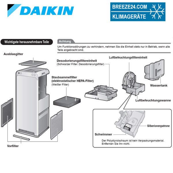 Daikin MCK55W Luftreiniger + Luftbefeuchter mit HEPA 13 Filter