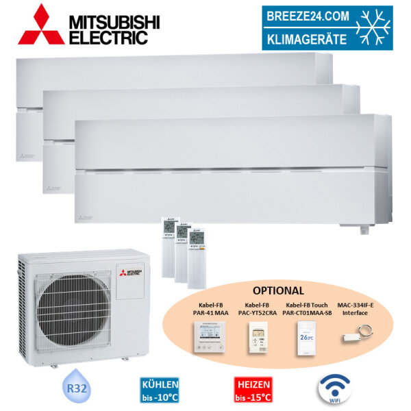Mitsubishi Electric Set 3 Wandgeräte Diamond WiFi 3,5 kW MSZ-LN35VG2W + MXZ-3F68VF R32