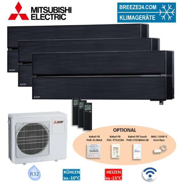 Mitsubishi Electric Set 3 Wandgeräte Diamond WiFi 3,5 kW 3 x MSZ-LN35VG2B + MXZ-3F68VF R32