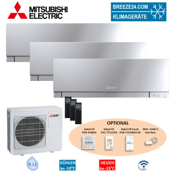 Mitsubishi Electric Set 3 Wandgeräte Premium 2,5 kW - MSZ-EF25VGKS + MXZ-3F68VF3 | WiFi | R32