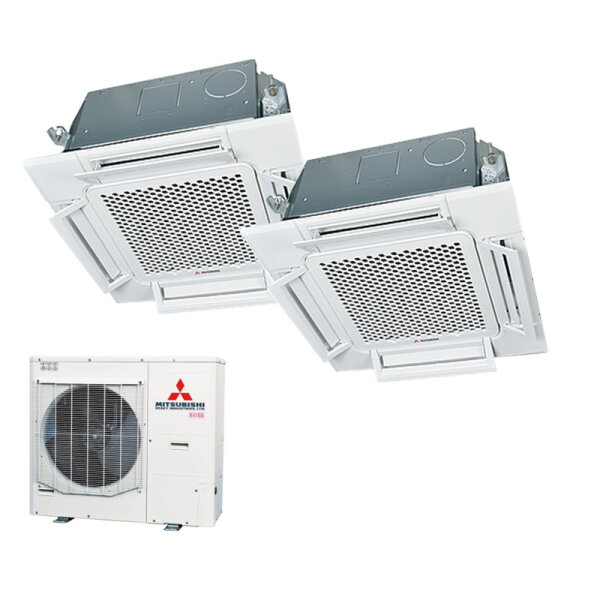 Mitsubishi Heavy Set 2 x FDTC50VH 4-Wege-Deckenkassette Komfortpaneel + FDC125VSA-W R32 400V (Simultanbetrieb)