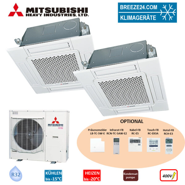 Mitsubishi Heavy Set 2 x FDTC50VH + FDC100VSA-W 4-Wege-Deckenkassette Standardpaneel  R32 400V (Simultanbetrieb)