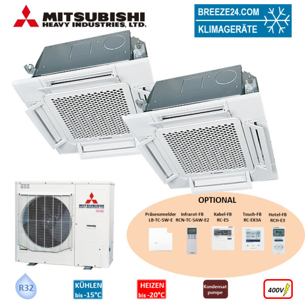 Mitsubishi Heavy Set 2 x FDTC50VH 4-Wege-Deckenkassette Komfortpaneel + FDC100VSA-W R32 400V (Simultanbetrieb)