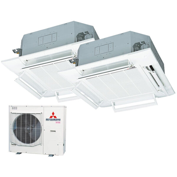 Mitsubishi Heavy Set 2 x FDT50VH 4-Wege-Deckenkassette Komfortpaneel + FDC100VSA-W R32 400V (Simultanbetrieb)