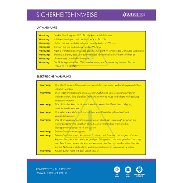 X07-001 Blue Science Standard KIT UV-Licht Luft-Desinfektionssystem für alle Wand-Klimageräte