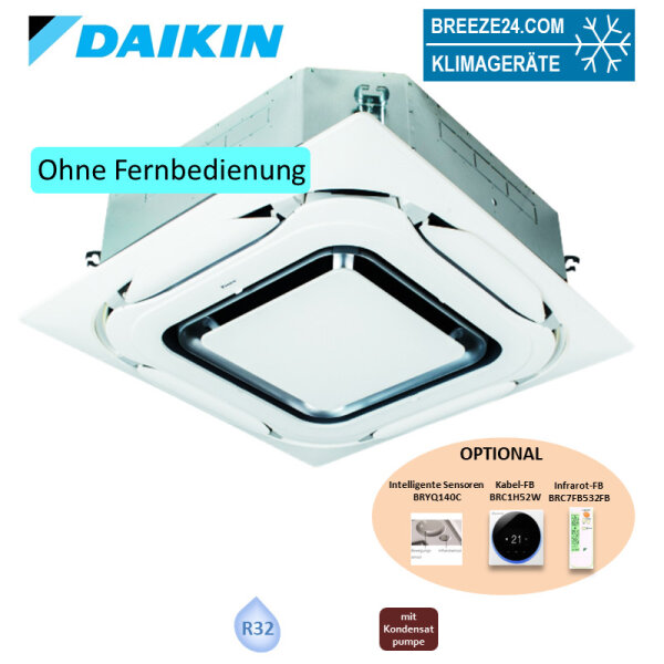 Daikin 4-Wege-Deckenkassette 3,6 kW - FXFA32A-4 VRV 5 mit Designblende weiss BYCQ140EP - R32