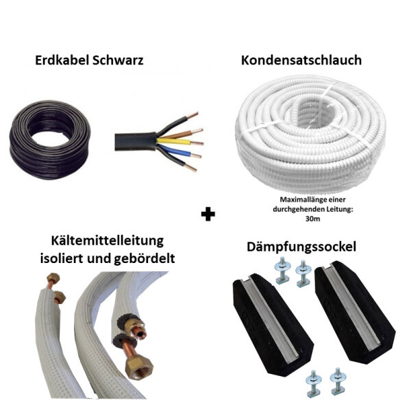 Installationspaket 6/12 Kältemittelleitungen gebördelt + Dämpfungssockel