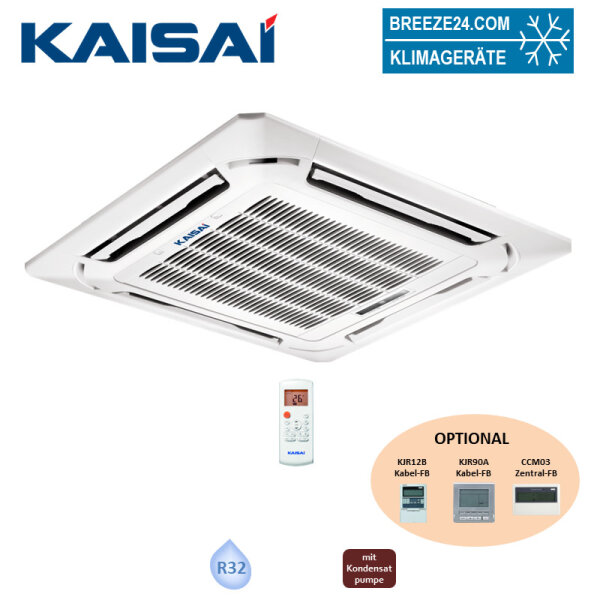 Kaisai 4-Wege-Deckenkassette 5,3 kW Euroraster KCA3U-18HRG32X + KCA3-HRG32 Blende R32