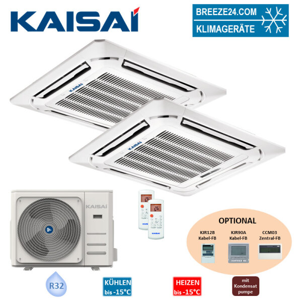 Kaisai Set 3,5 kW 4-Wege-Deckenkassette Euroraster 2 x KCA4U-12HRG32X + K20C-18HFN32 R32 Klimaanlage