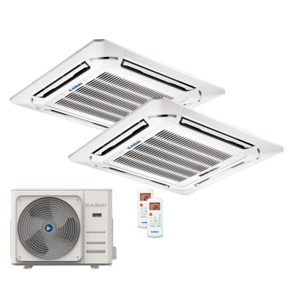 Kaisai Set 3,5 kW 4-Wege-Deckenkassette Euroraster 2 x KCA4U-12HRG32X + K20C-18HFN32 R32 Klimaanlage