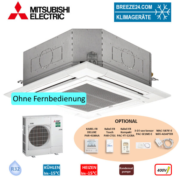 Mitsubishi Electric Set Deckenkassette 9,5 kW PLA-M100EA2 + Blende PLP-6EA + PUZ-M100YKA R32 400V