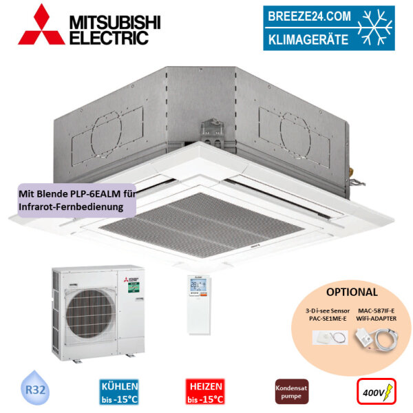 Mitsubishi Electric Set Deckenkassette 9,5 kW PLA-M100EA2 + Blende PLP-6EALM + PUZ-M100YKA R32 400V