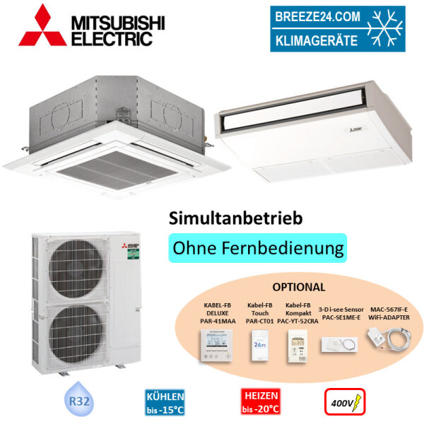 Mitsubishi Electric Set PLA-M100EA + Blende PLP-6EA + PCA-M100KA + PUZ-ZM200YKA R32 400V (Simultan)