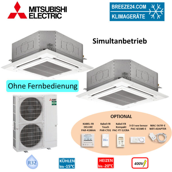 Mitsubishi Electric Set 2 x PLA-M100EA + Blende PLP-6EA + PUZ-ZM200YKA2 R32 400V (Simultan)