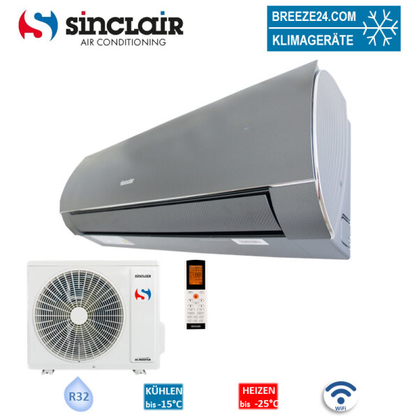 Sinclair Set Wandgerät TERREL SIH-09BITG + SOH-09BIT graphit 2,7 kW | Raumgröße 30 - 35 m² | WiFi