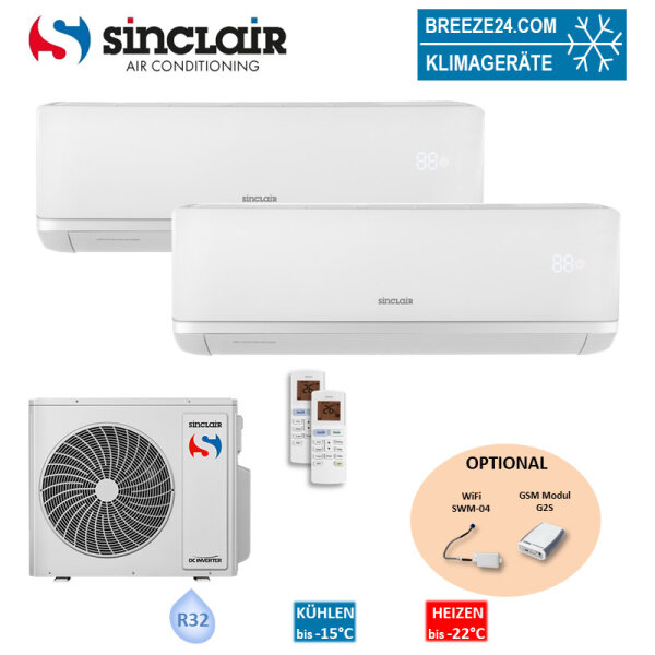 Sinclair Set 2 Wandgeräte RAY 2,7/6,2 KW SIH-09BIR + SIH-24BIR + MV-E36BI2 R32 Klimaanlage