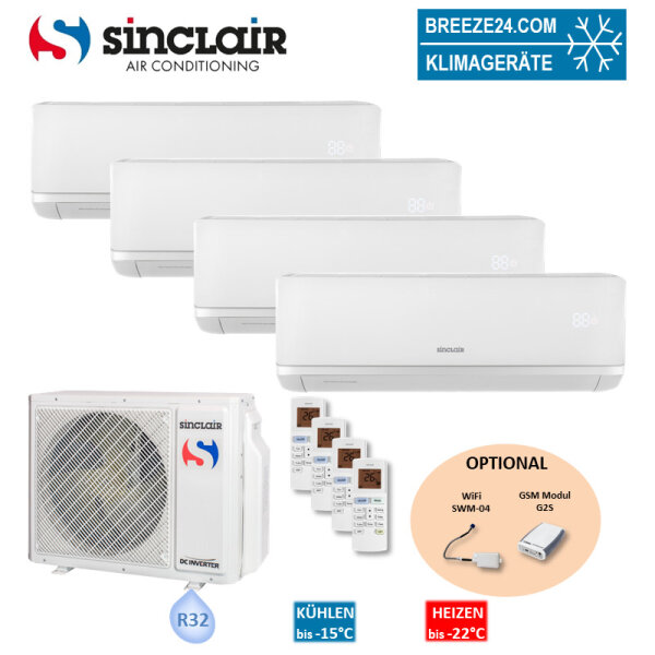 Sinclair Set 4 Wandgeräte RAY 2,7/3,2 kW 3 x SIH-09BIR + SIH-12BIR3 + MV-E28BI2 R32 Klimaanlage