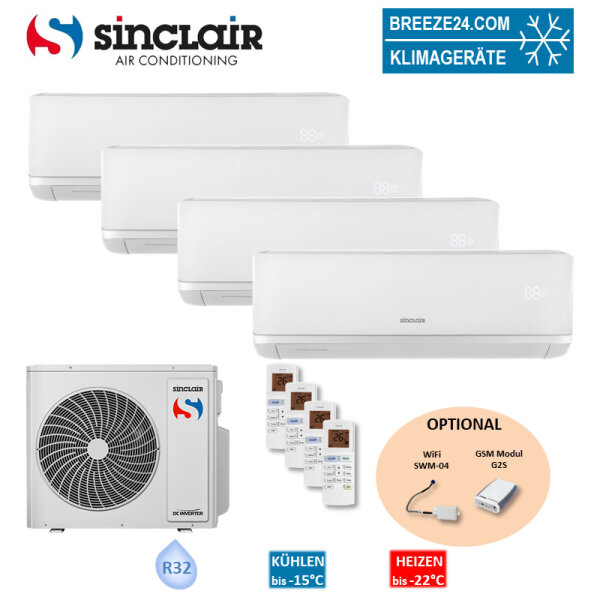 Sinclair Set 4 Wandgeräte RAY 2,7/3,2/4,6 kW SIH-09BIR + 2 x SIH-12BIR3 + SIH-18BIR + MV-E36BI2 R32
