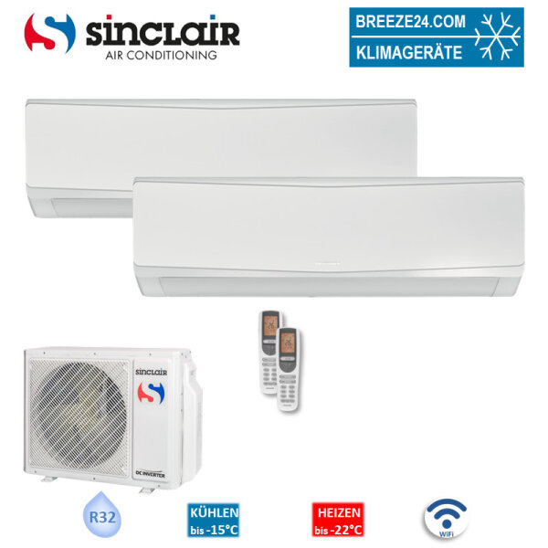 Sinclair Set 2 Wandgeräte KEYON 2,7/3,2 KW SIH-09BIK + SIH-12BIK + MV-E18BI R32 Klimaanlage
