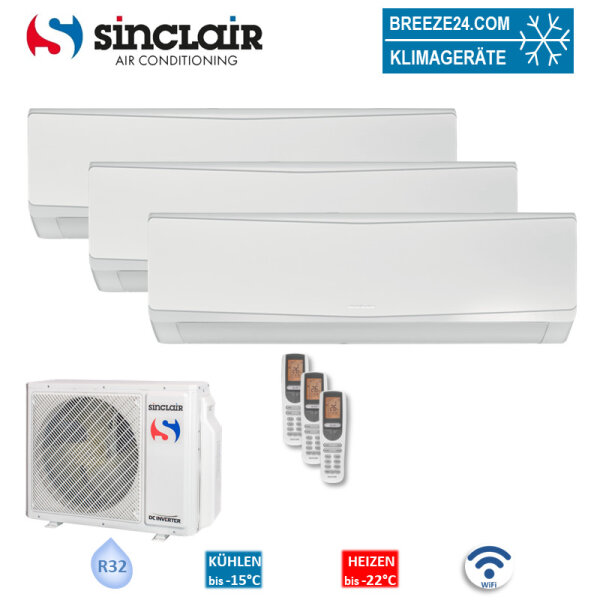 Sinclair Set 3 Wandgeräte KEYON 2,7/3,2 kW 2 x SIH-09BIK + SIH-12BIK + MV-E24BI R32 Klimaanlage