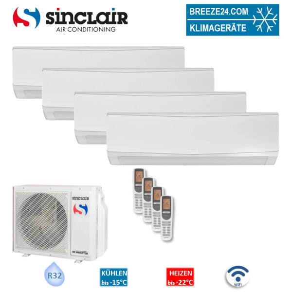 Sinclair Set 4 Wandgeräte KEYON 2,7/3,2 kW 3 x SIH-09BIK + SIH-12BIK + MV-E28BI R32 Klimaanlage
