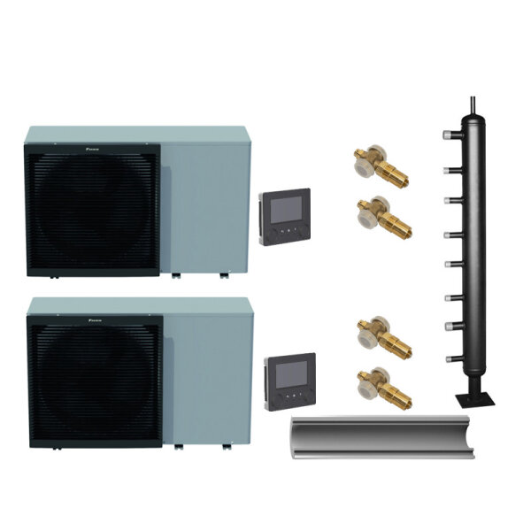 Daikin Set Kaskade 2 x Altherma 3 M EBLA11D3W1 Monoblock-Wärmepumpe + Hydraulische Weiche 2 x 11 kW