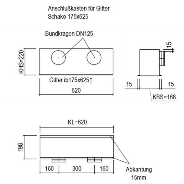 Penka kanaladapter SAK-S1- IB 175625x2d12 für Gitter Schako 175 x 625 mm