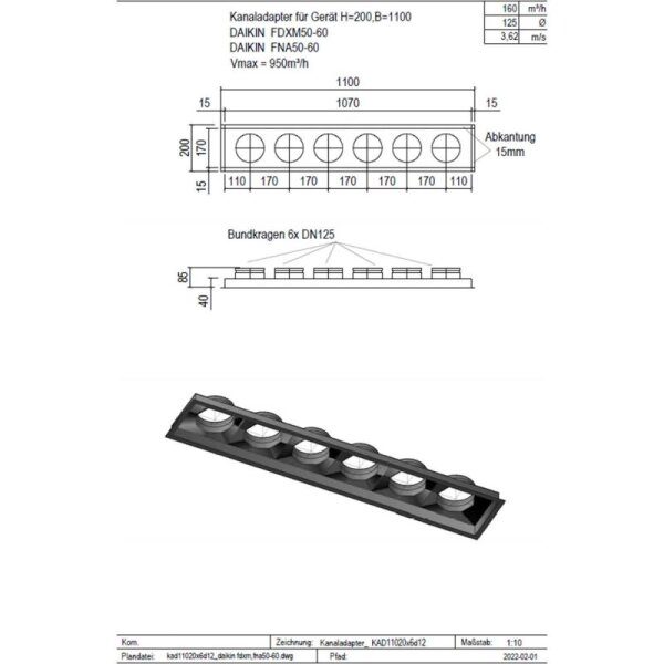 Penka Kanaladapter KAD11020x6d12 für Daikin FDXM50-60 | FNA50-60