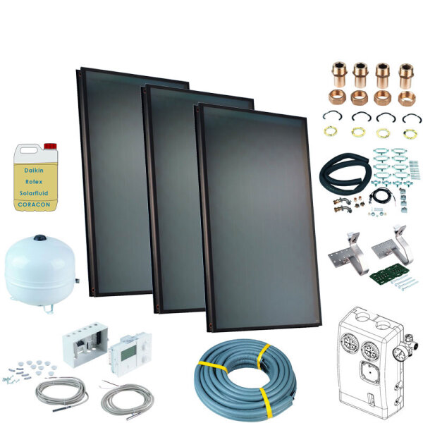 Daikin Solarthermie Set für 5 Personen Haushalt Solaris Druckanlage Aufdach 3 x EKSV26P Solarpanel