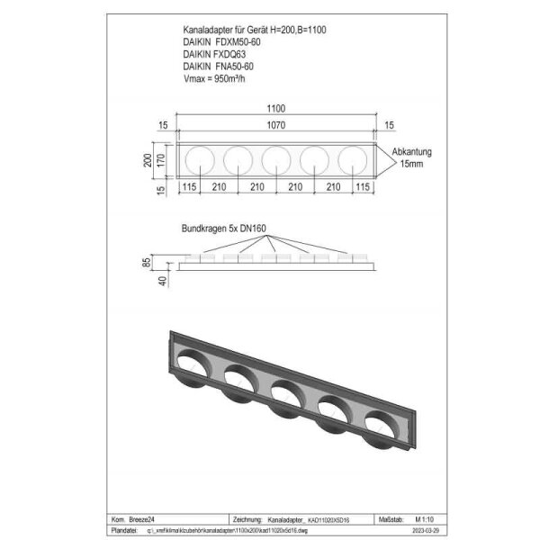 Penka Kanaladapter KAD11020x5d16 für Daikin FDXM50-60 | FNA50-60